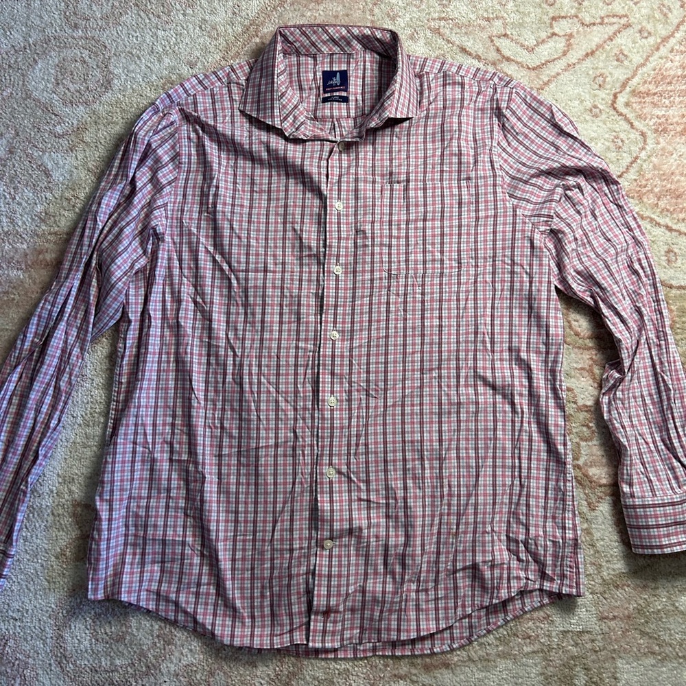 johnnie-O Red and White Plaid Long-Sleeve Dress Shirt